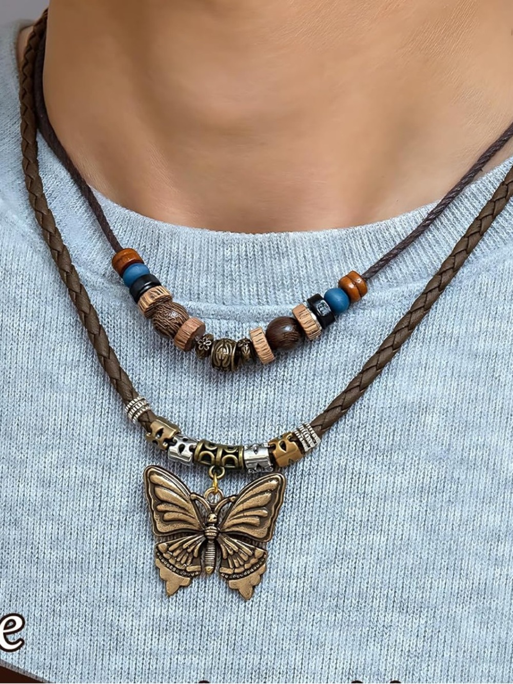 Anthropologie Brown & Gold Layered Butterfly Pendant Necklace